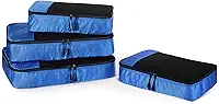 Amazon Essentials conjunto de acessórios de viagem com 4 organizadores de mala, organizador de bagagem com zíperes duplo e parte superior em tela, poliéster, tamanho 2 médios e 2 grandes, azul (anteriormente Amazon Basics)