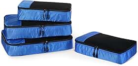 Amazon Essentials conjunto de acessórios de viagem com 4 organizadores de mala, organizador de bagagem com zíperes duplo e parte superior em tela, poliéster, tamanho 2 médios e 2 grandes, azul (anteriormente Amazon Basics)