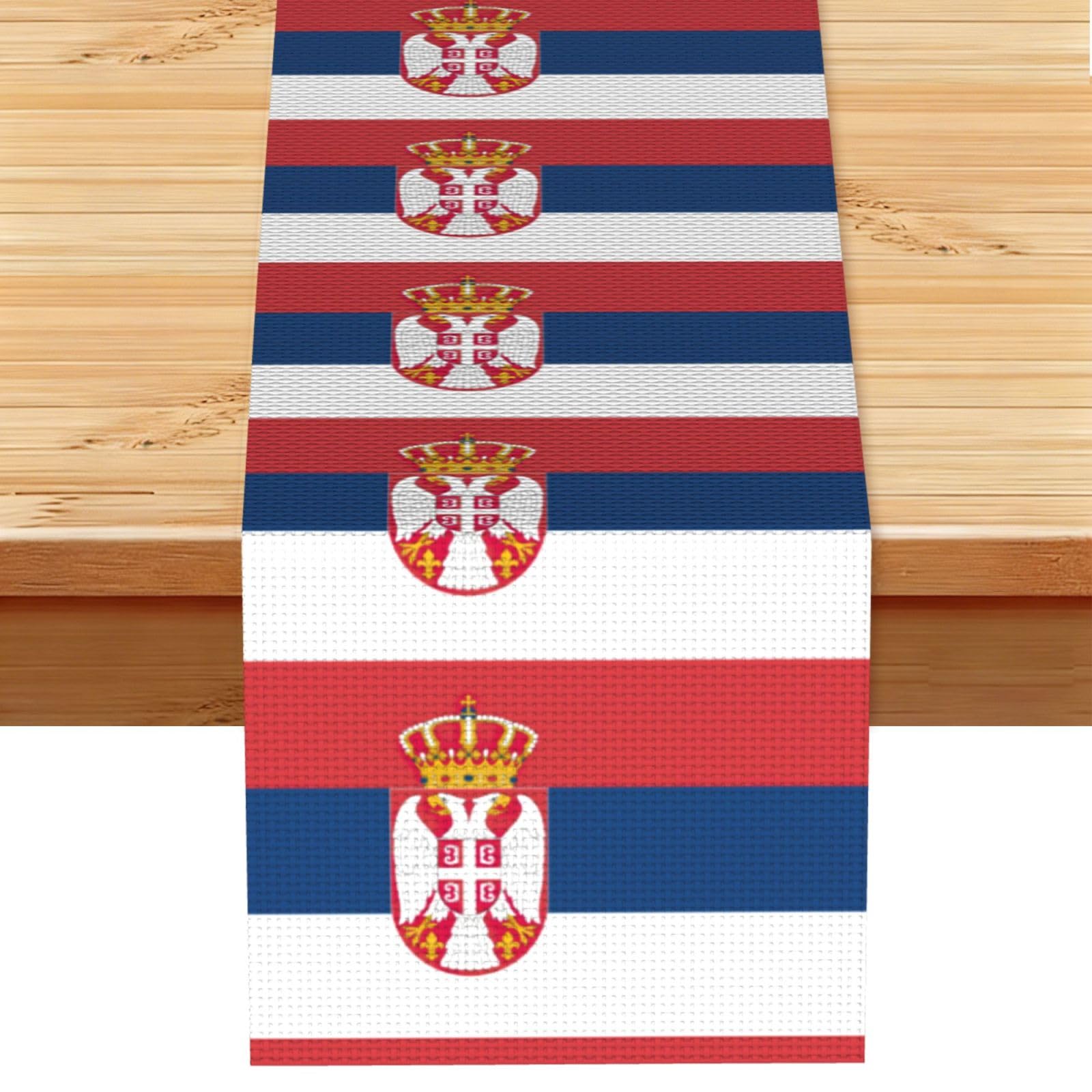 Flag of Serbia Multi Purpose Table Runner for Home Decor, Printed Table Cloth for Kitchen Table, Countertops & Dining Area