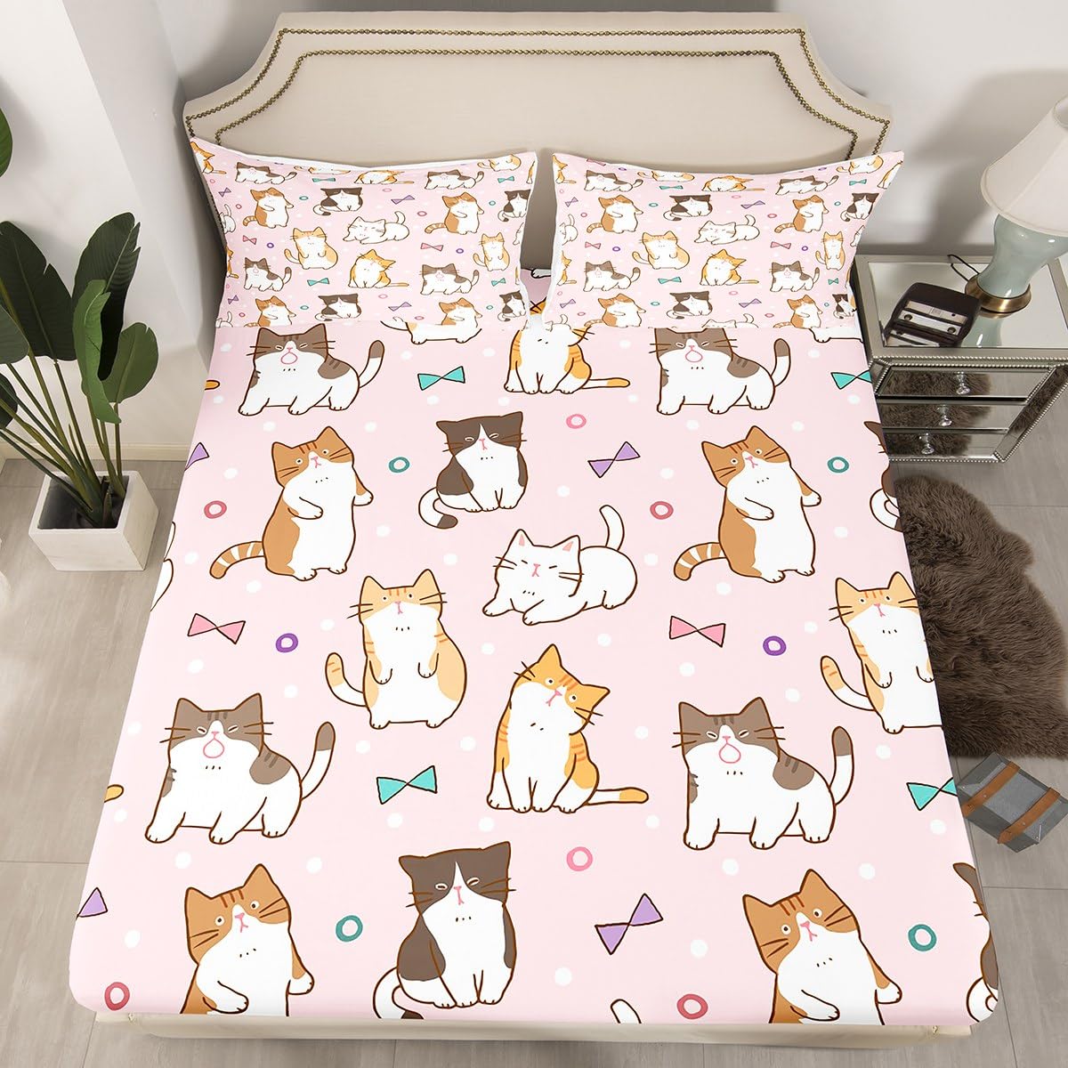 Manfei Parure De Lit Sur Le Thème Des Animaux Kawaii Pour Enfants – Décoration De Chambre à Coucher De Filles Et D'adultes – Couette En Polyester Doux à Carreaux Et Fleurs Roses