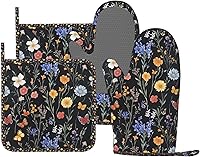 Vista 16 de Manoplas de Horno con Diseño de Hongos, Juego de Agarraderas de Silicona Vintage con Hoja Mágica, Guantes de Cocina Agarraderas Resistentes al Calor