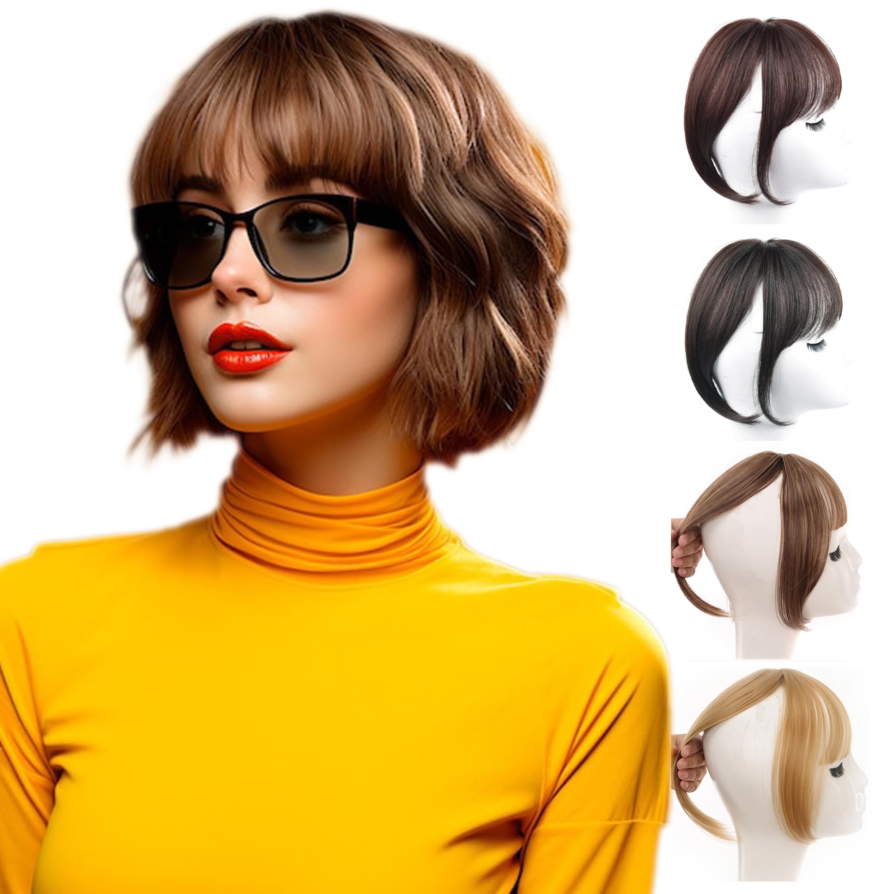 Bcenoilua Flequillos Postizos Humano Cabello Flequillo Francés Remy Flequillo Postizo Pelo Natural Extensiones Templo Extensión Flequillo Clip para Mujeres