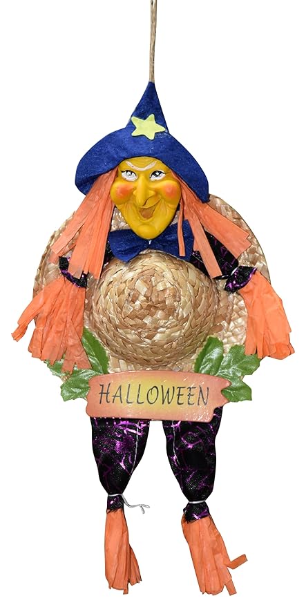 Jagmag Halloween Artificial Wreath Witch Scarecrow Pumpkin Wreath Halloween Welcome Sign for Front Door Hanging Wall Window Home Decorations