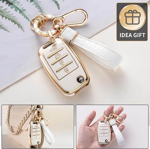 Miniatura 92 de Funda para llavero Cadillac con llavero Cadillac, funda compatible con Cadillac Escalade CTS SRX XT5 ATS CT6 5 botones Smart Key Protector Holder