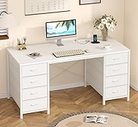 Vista 10 de Escritorio para computadora de 60 pulgadas con 8 cajones, escritorio de oficina en casa con tomas de corriente, escritorio de estudio de trabajo
