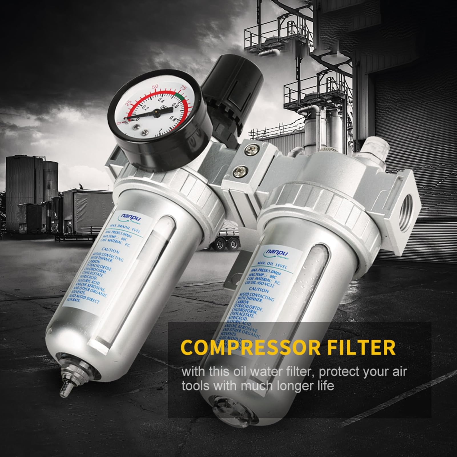 Regolatore di Pressione dell'Aria Compressa con Filtro del Compressore e Separatore d'Acqua Trappola Kit di Strumenti per Compressore d'Aria