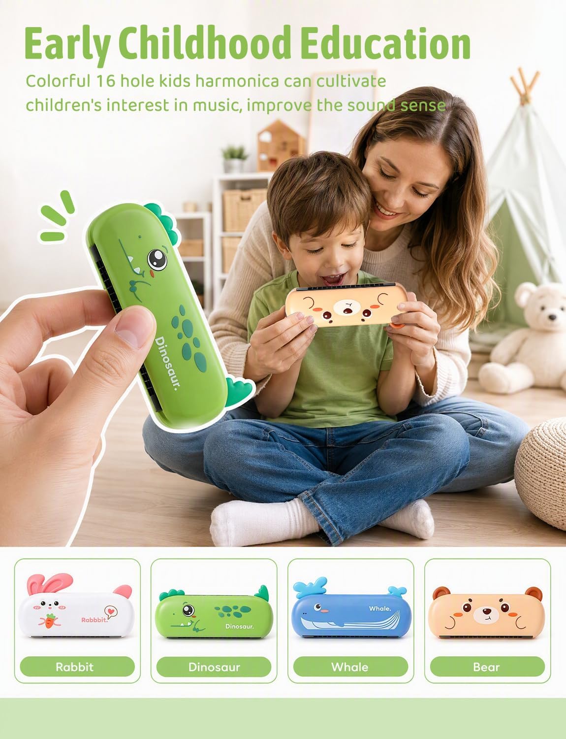 4 Styles Harmonica for Kids Double Row 16 Holes Harmonicas | 6.5in, Lightweight Kids Harmonica, Christmas Gift, Party Favors, for Adult Beginners, Musical Instrument Toy
