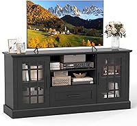 Vista 1 de Tangkula Mueble de TV Estilo Granja para TV de hasta 70 Pulgadas, Mesa Consola de Medios Alta con 2 Puertas de Cristal, Centro de Entretenimiento