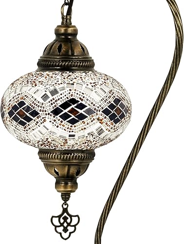 Miniatura 2 de Turkish Lamp Mosaic Table Lamps | Turkish Moroccan Lamp with Bronze Base | Handmade Swan Neck Tiffany Night Lamp | Mosaic Glass Bedside Night Lamp