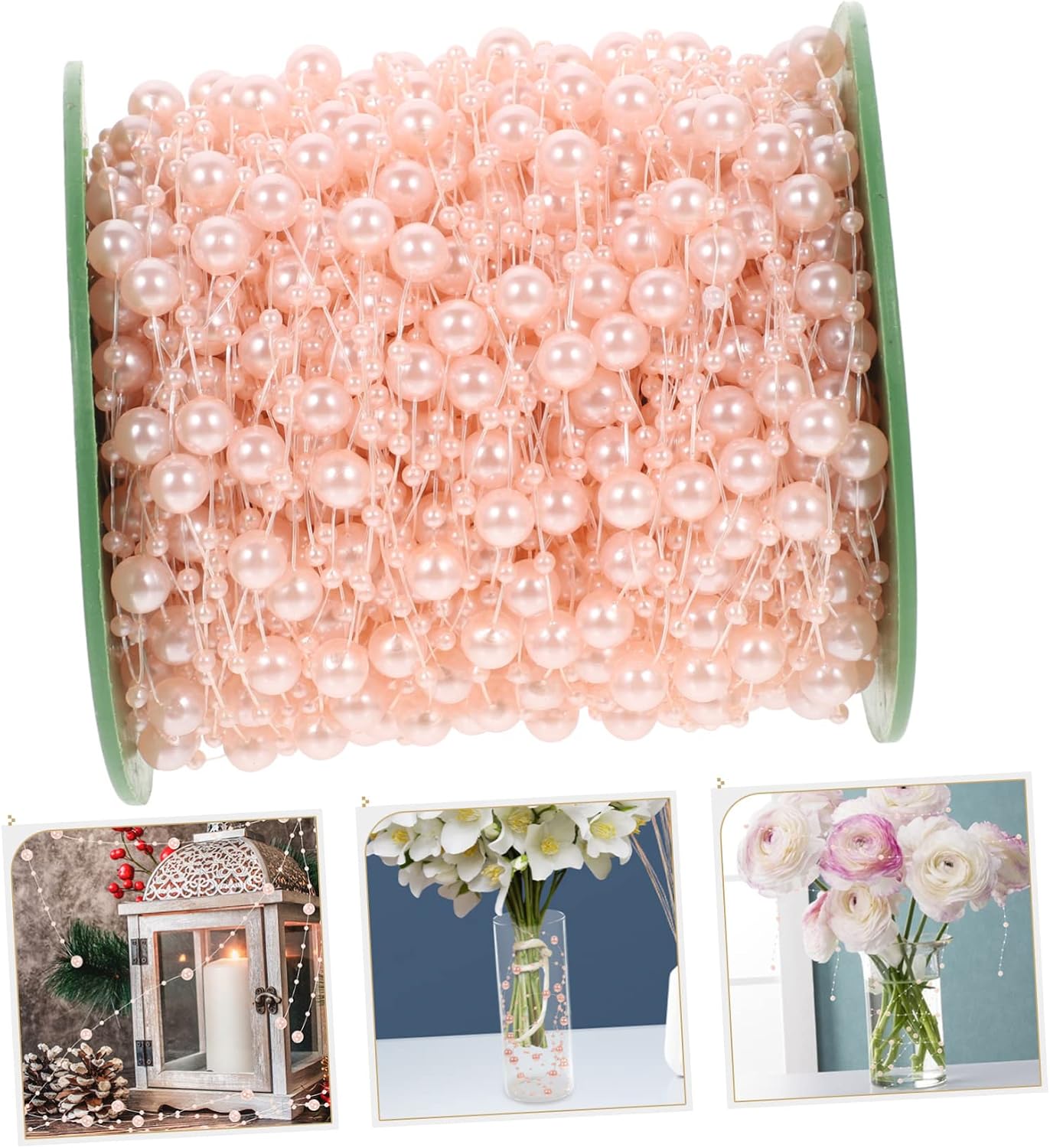 Cabilock DIY Pearl String Roll Artificial Pearl Garland for Wedding Decorations Floating Candles Vase Fillers Material Elegant Rose Gold Color