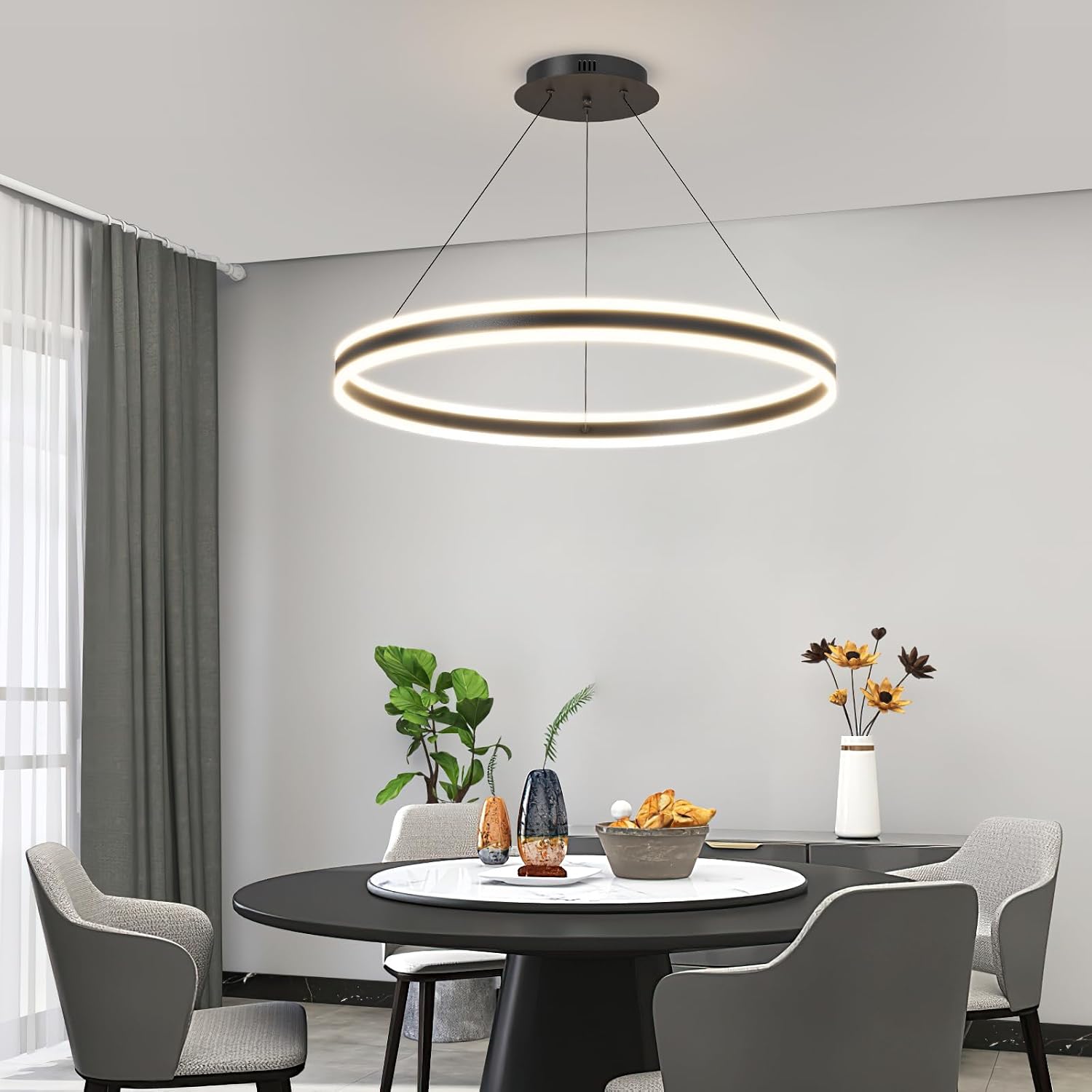 Mikeru Modern Ring Chandelier Light, Ceiling Pendant Light Fixtures with Remote Control 3000k-6500K Adjustable Color Temperature Light for Living Room, Bedroom, Kitchen (19.68in)