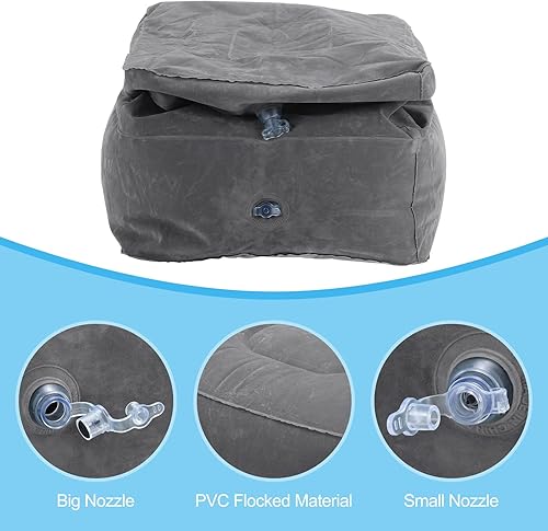 Miniatura 4 de PATIKIL Almohada inflable de viaje con reposapiés, ajustable, 3 capas de altura, para dormir, vuelos, piernas, para avión, tren, oficina, color gris