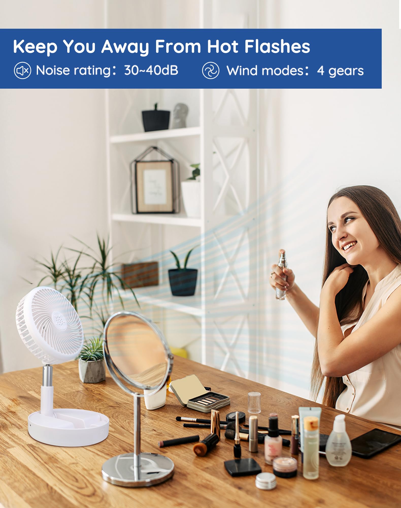 Primevolve Ventilateur de 8" pliable avec télécommande, batterie 7200 mAh, USB, ventilateur sur pied, portable, pour extérieur, voyage, camping, table silencieuse pour chambre à coucher, bureau