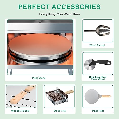 Miniatura 3 de Horno de pizza para exteriores, horno portátil de leña de 13 pulgadas, estufa de pizza de pellets de acero inoxidable para exteriores, máquina de