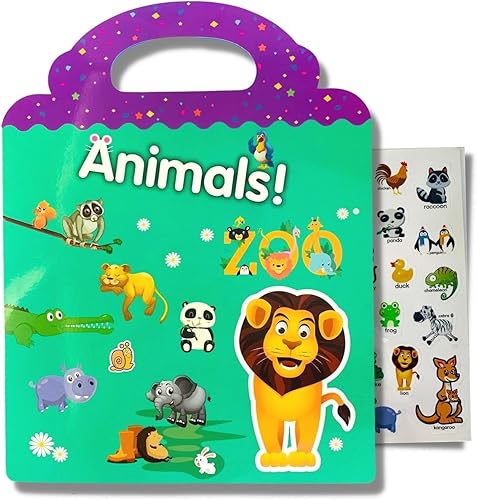 Libro de calcomanías reutilizables, calcomanías de animales, duraderas y no adhesivas, adhesivos para ventanas para niños, calcomanías educativas de