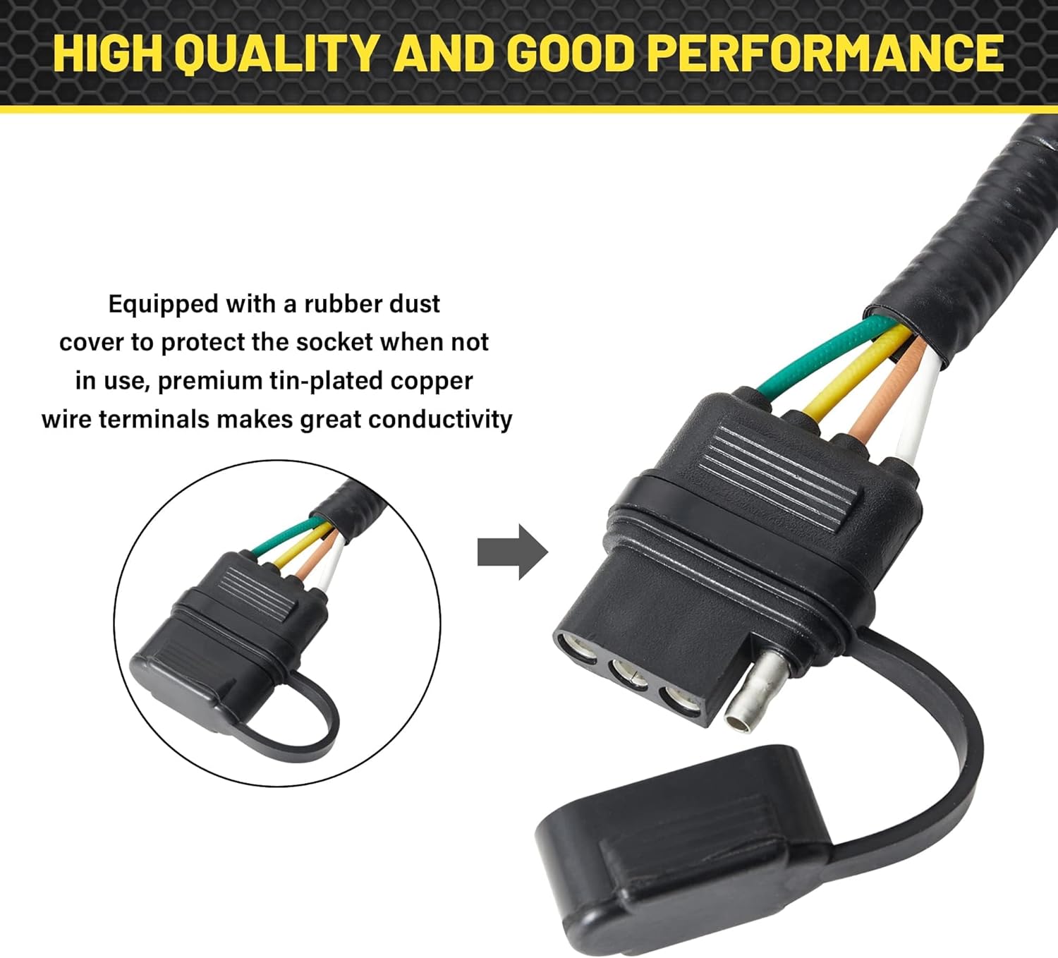 Oyviny 4 Pin Trailer Wiring Harness for 2007-2018 Jeep Wrangler JK JKU Sahara Rubicon Unlimited Sport Models, Wrangler 2 Door & 4 Door Flat Tow Trailer Hitch Wiring 16AWG Pure Copper Wires