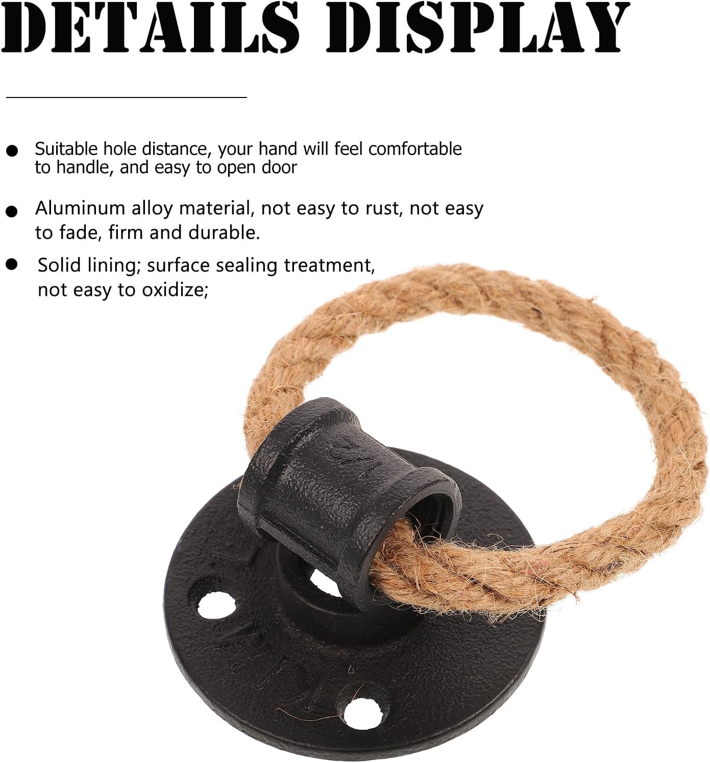 PRETYZOOM Vintage Rope Pull Handle Set, Black Braided Cotton Cabinet Drawer Knob Iron Ring, Adjustable Length Rustic Door Pull for Wardrobe and Cupboard, 2 Pieces
