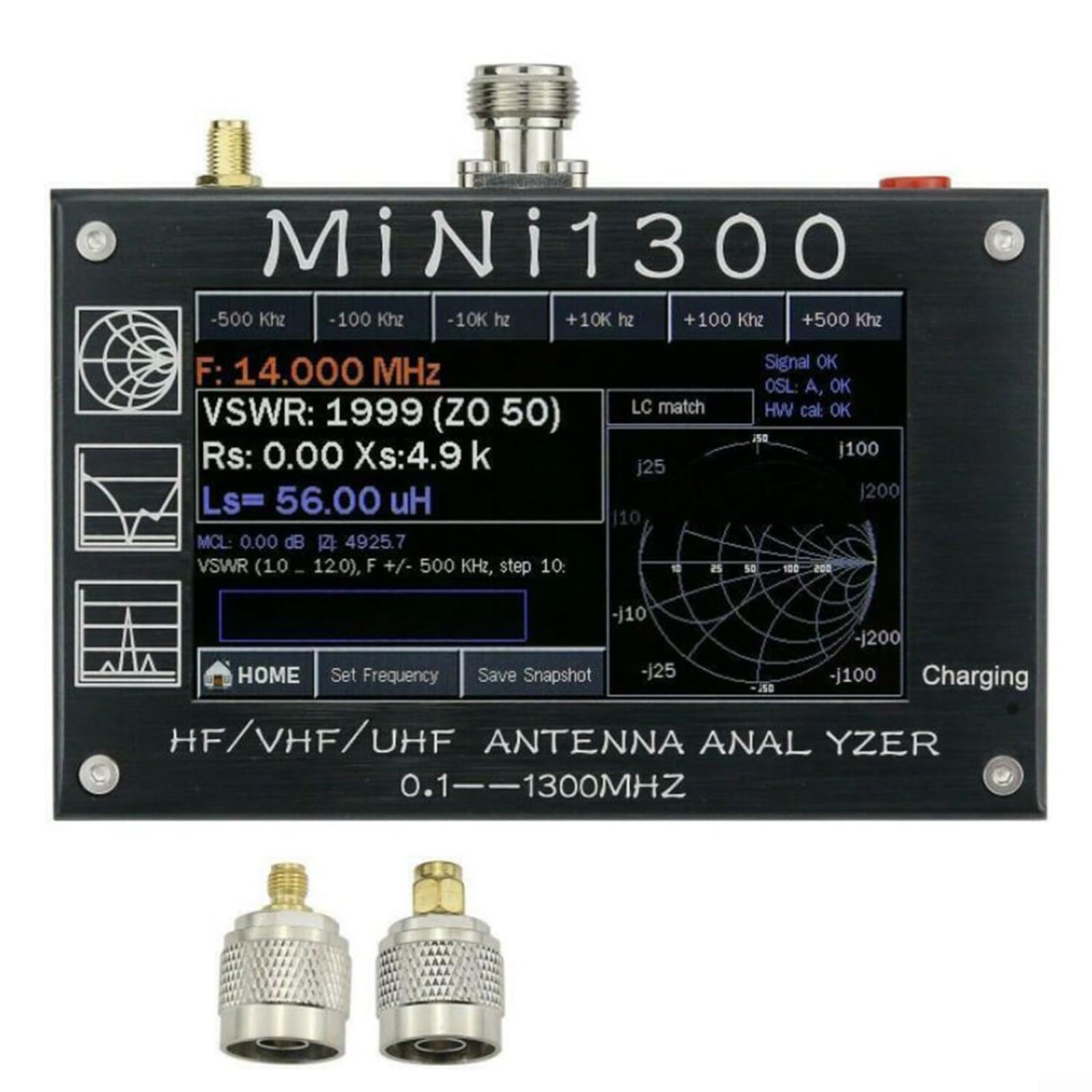 KiraKira Mini1300 SWR Analizator anteny 0,1-1300 MHz HF/VHF/UHF miernik z wyświetlaczem LCD 4,3 cala i trybem