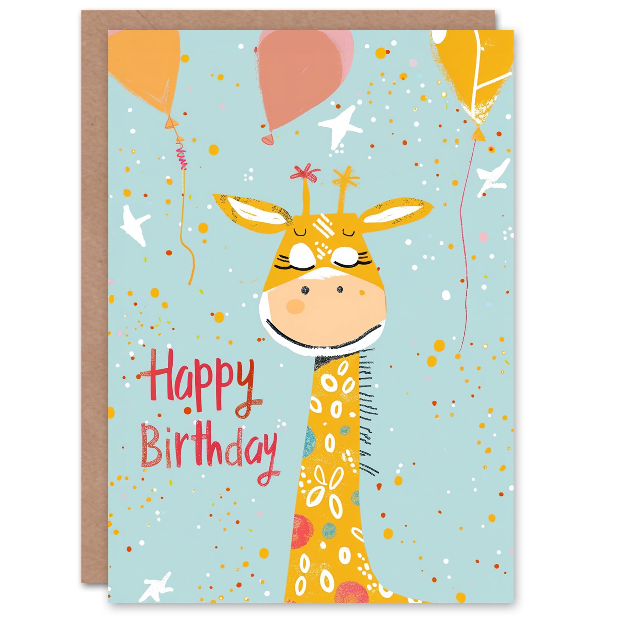 Artery8 Birthday Card Cute Giraffe Party Balloons Confetti Painting For Child Kids Greeting Card