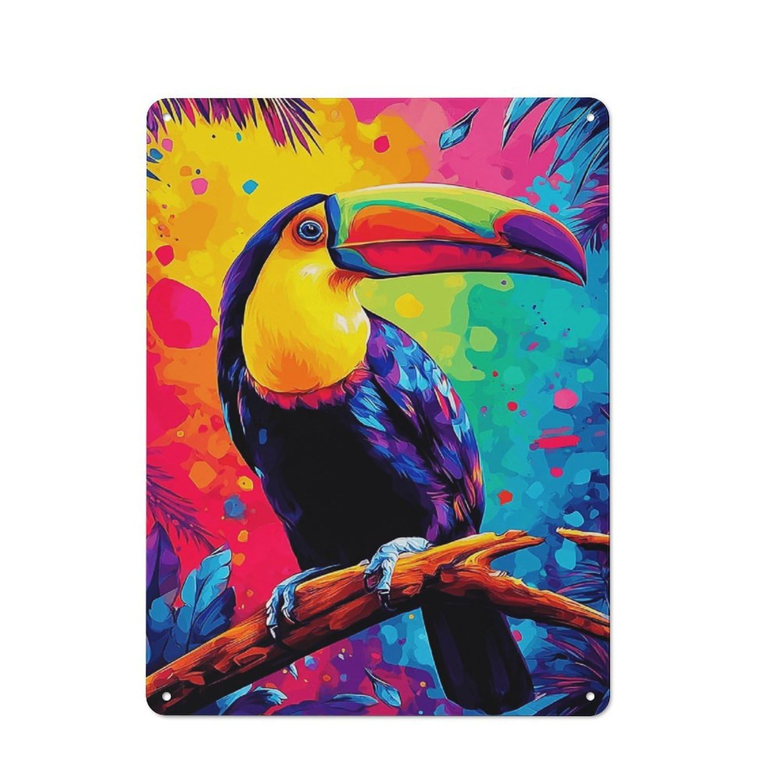 Junmoney Vibrant Toucan In Tropical Paradise -4 Metal Wall Sign With Design 40X30cm, Loft Style Studio Wall Art For Flat, Bar, Studio Or Gallery Wall