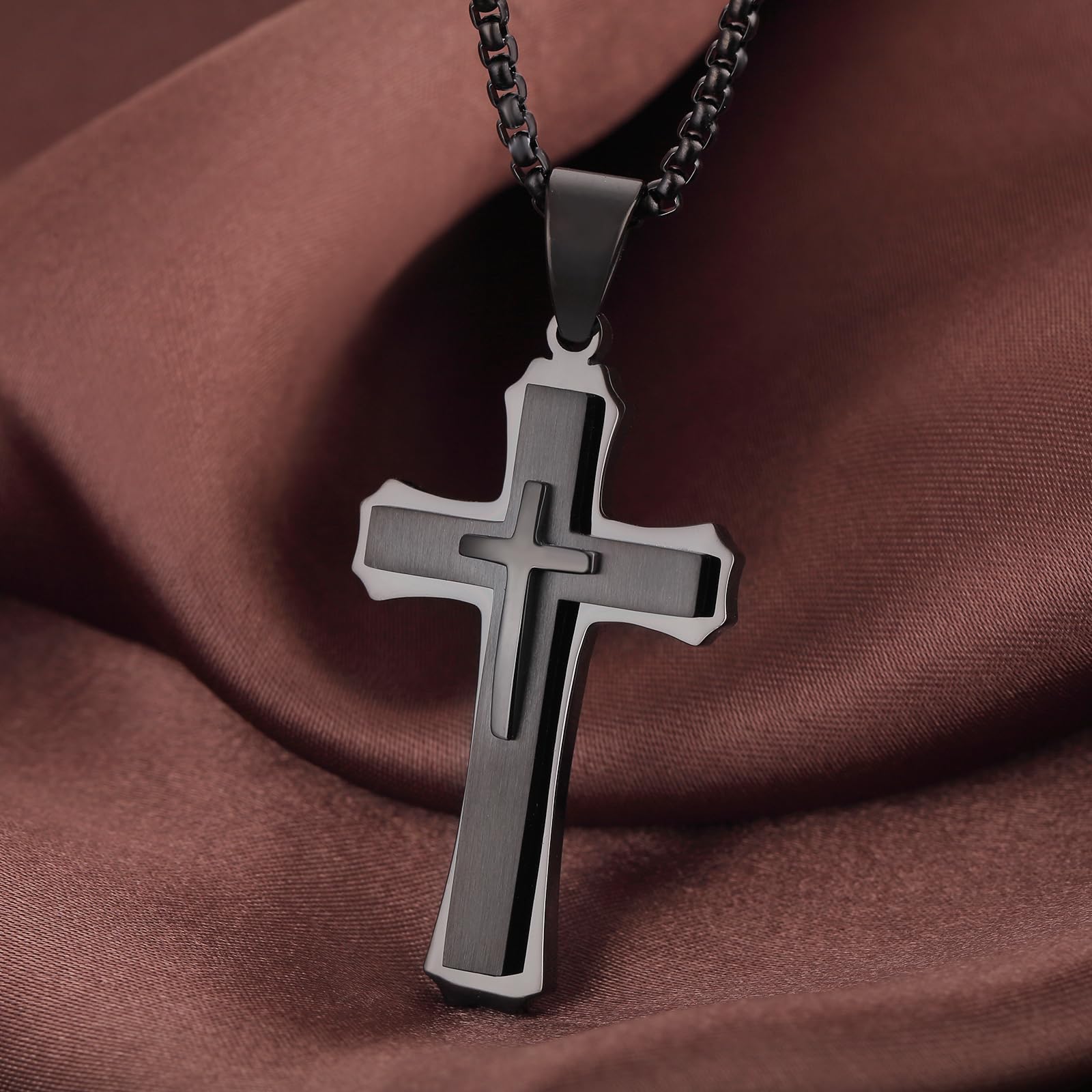 jiamiaoi Collane Croce uomo oro acciaio inox Ciondolo Croce uomo placcato oro bianco 18 carati, Ciondolo Crocifisso Ciondolo Collana Croce Uomo Bianco/Oro/Nero con Catena 20-26 Pollici