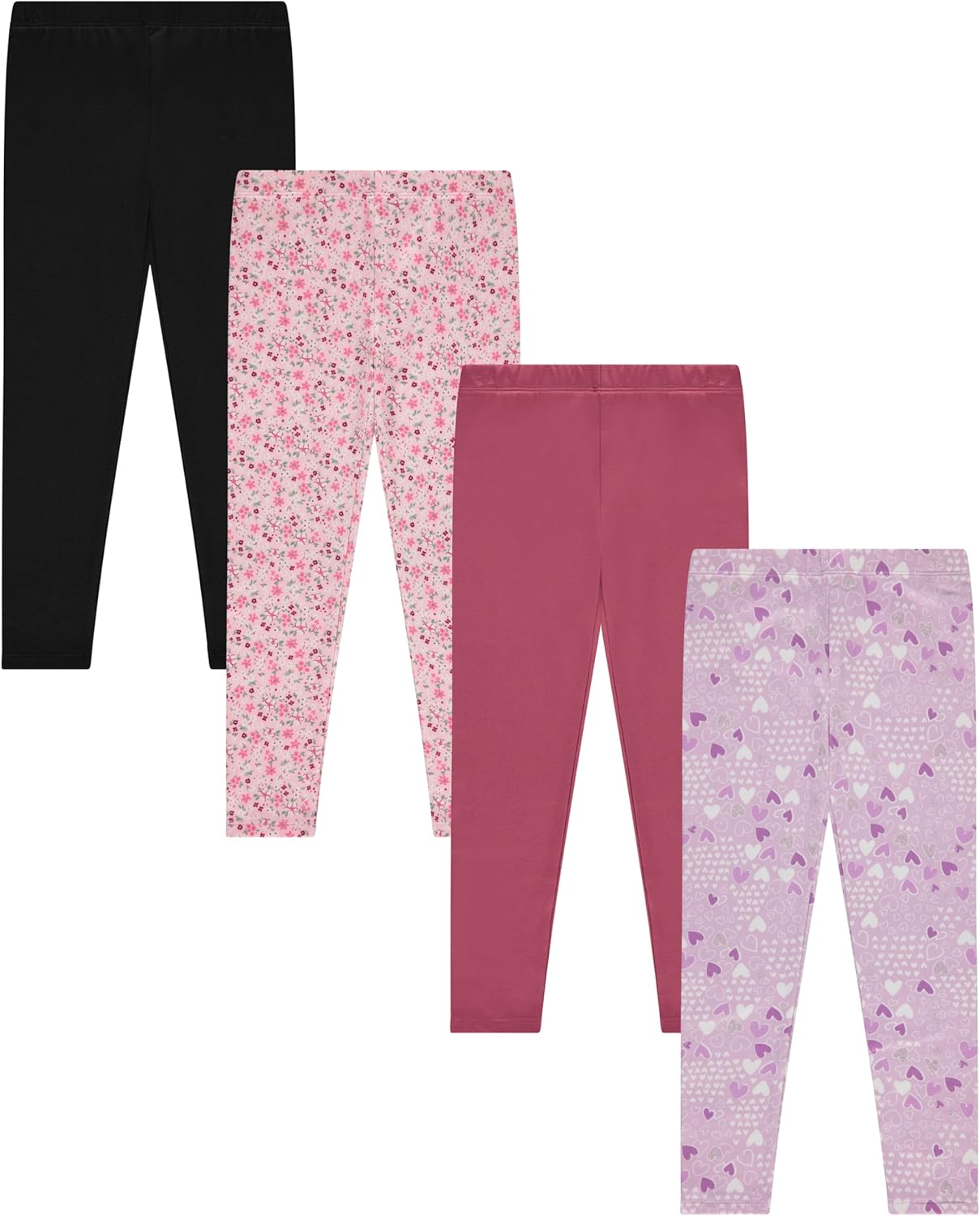 Girls 4 Pack Fleece Lined Leggings Whimsical Wonderland of Styles in Sizes 4-16! Unicorns, Flowers Hearts Galore!