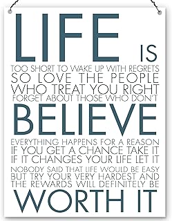 Dorothy Spring Life Is Too Short To Wake Up With Regrets Motivational Quote Plaque Metal Sign Gift Size 15x20cm