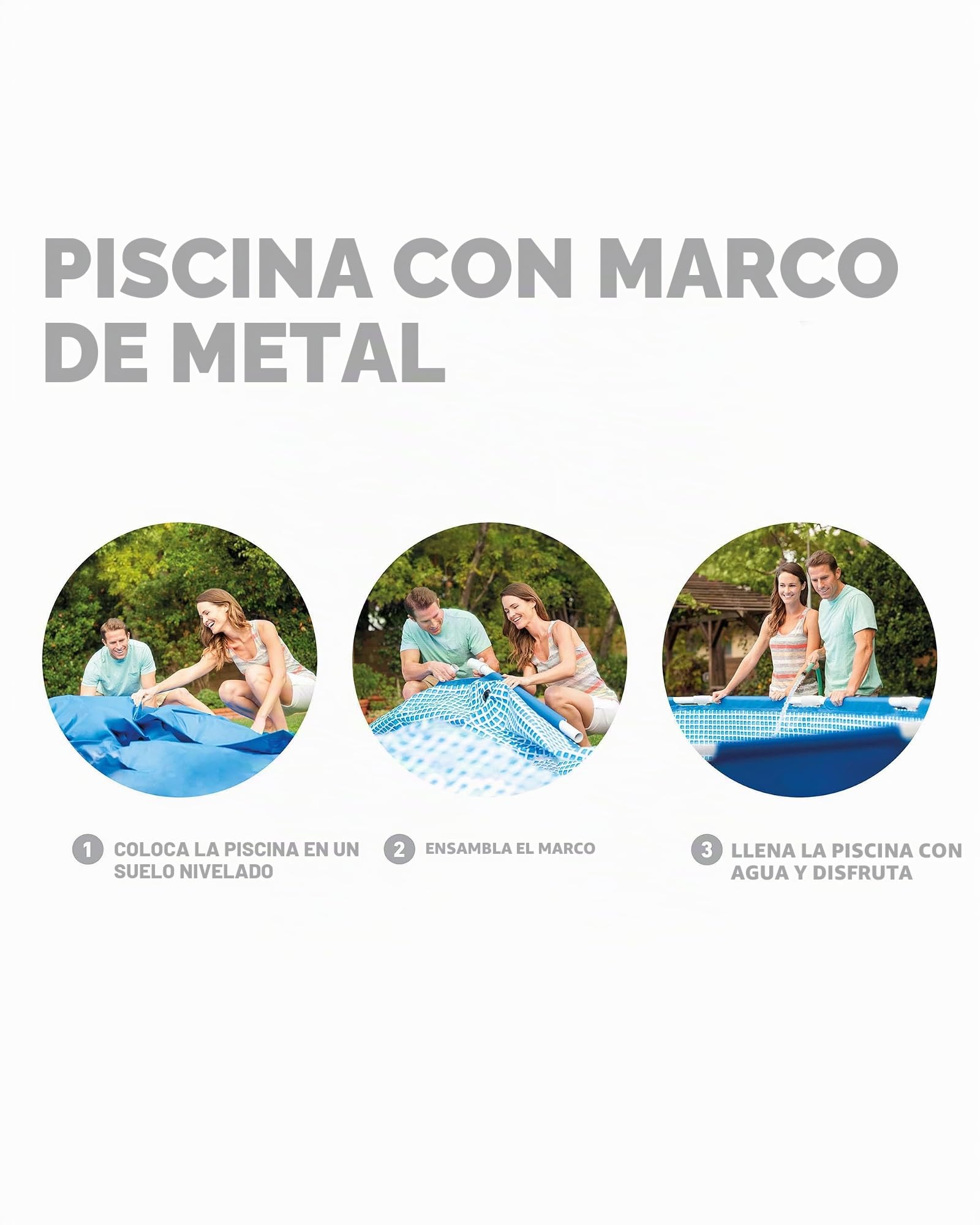 Intex 28205EH - Piscina circular con estructura de metal resistente al óxido y resistente al agua, con paredes laterales reforzadas (bomba no incluida)