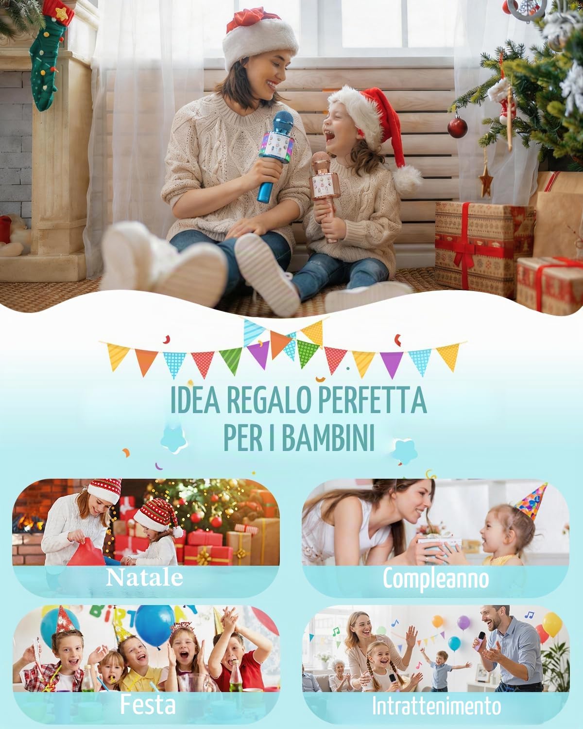 Set 2er Microfono Karaoke Bluetooth Wireless Con Luci a LED Portatili Portatili Cantanti per Altoparlanti Karaoke Giocattoli Gift per Bambini per Bambini (Con 10 Coperture Microfono Usa e Getta)