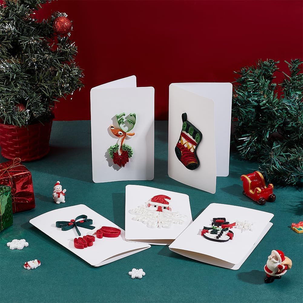 WEBEEDY 20 Sets DIY Christmas Paper Quilling Kit Greeting Card 5 Styles Santa Claus Decorations Card Making Kit with Instuction DIY Handcraft Christmas Card for Beginners and Paper Art Craft Lovers