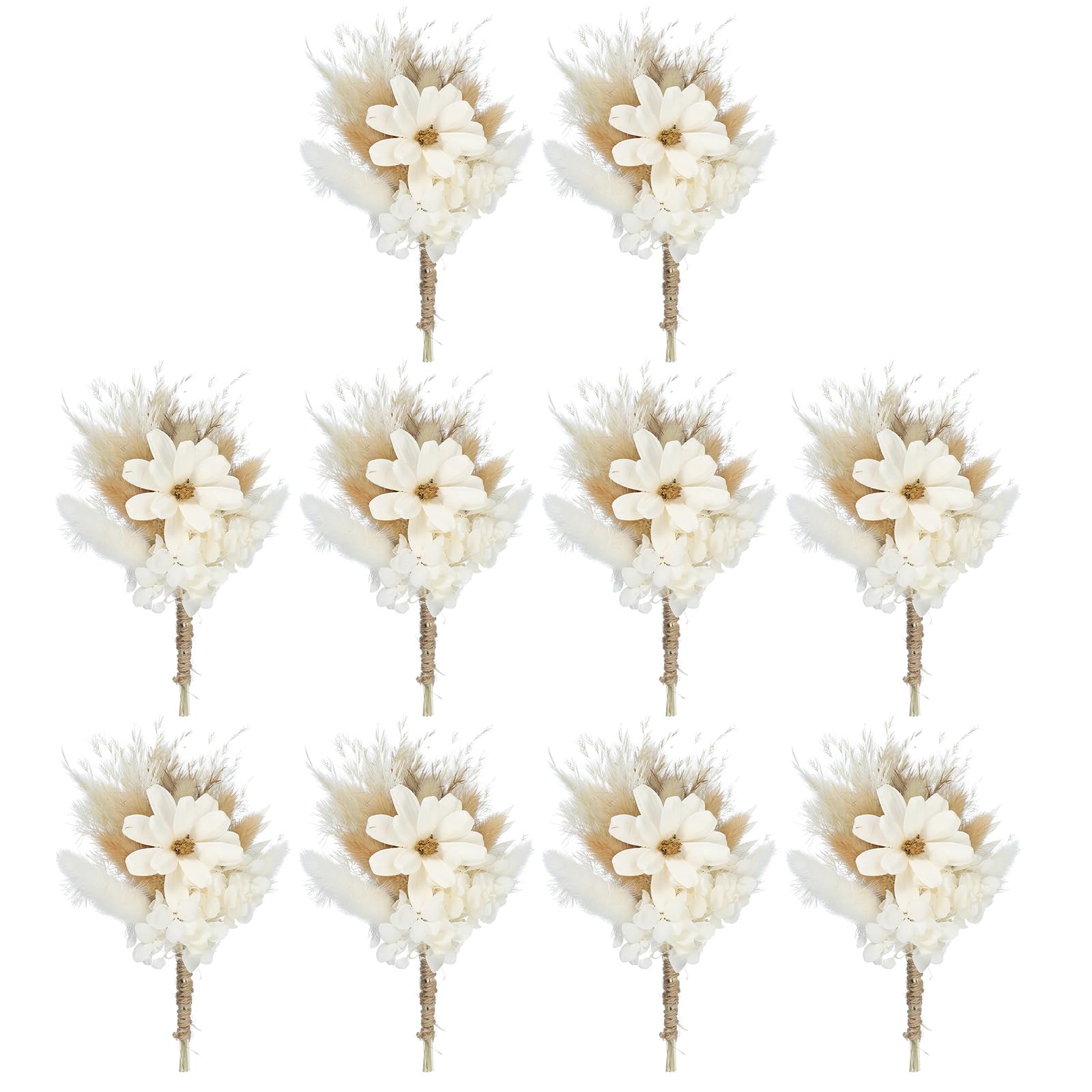 PATIKIL 10 Stück Trockenblumenstrauß Deko Set, Pampasgras Flauschige Wedel, Getrocknete Blumen, Trockenblumen zum Basteln für Bilderrahmen DIY, Tischdeko, Hochzeit, Weiß