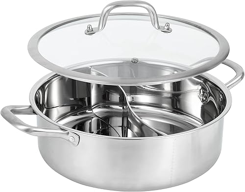 MyLifeUNIT Shabu Shabu - Olla caliente de acero inoxidable 304 de 4.5 cuartos de galón con divisor, utensilios de cocina de sopa de 11.8 pulgadas
