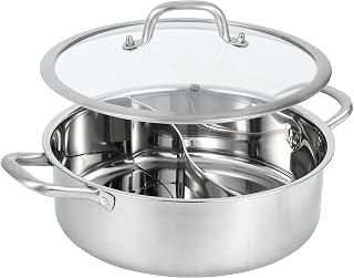MyLifeUNIT Shabu Shabu Pot, 4.5 Qt 304 Stainless Steel Hot Pot with Divider, 11.8 Inches Soup Cookware for Induction Cooktop, Gas Stove