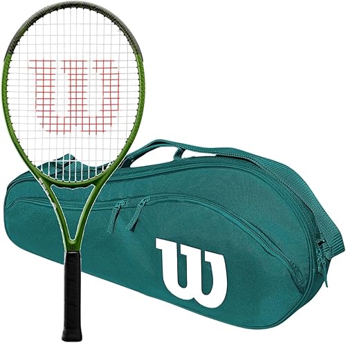 Wilson Blade Feel Comp Jr - Raqueta de tenis incluida con una bolsa de tenis o mochila Bolsa verde Advantage,Mochila Navy Advantage 2.5,Bolsa