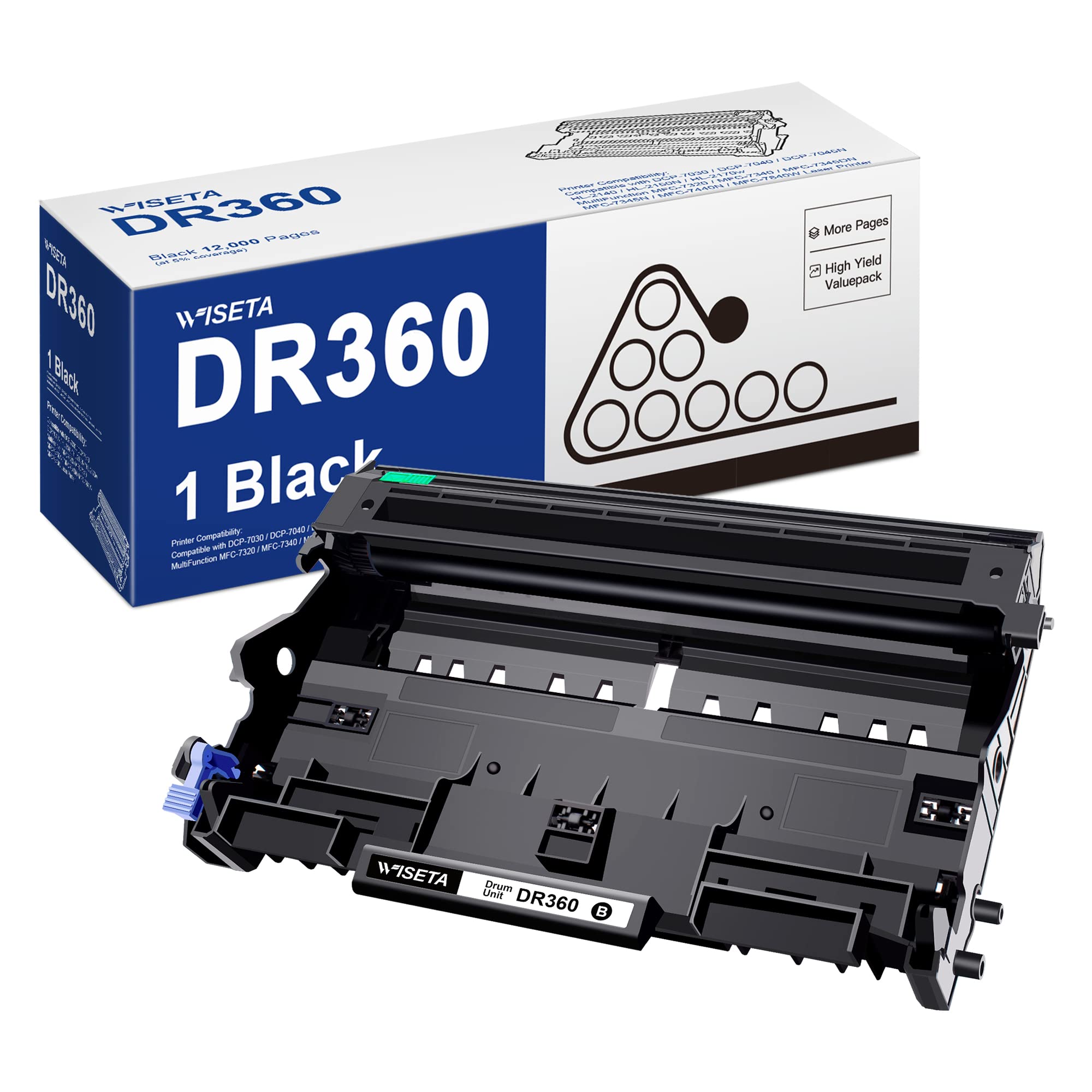 DR360 DR-360 Compatible Drum Unit Replacement for Brother DR 360 DR-360 Compatible with DCP-7040 DCP-7030 MFC-7840W HL-2140 MFC-7340 MFC-7440N HL-2170W HL-2150N Printer(1 Black)
