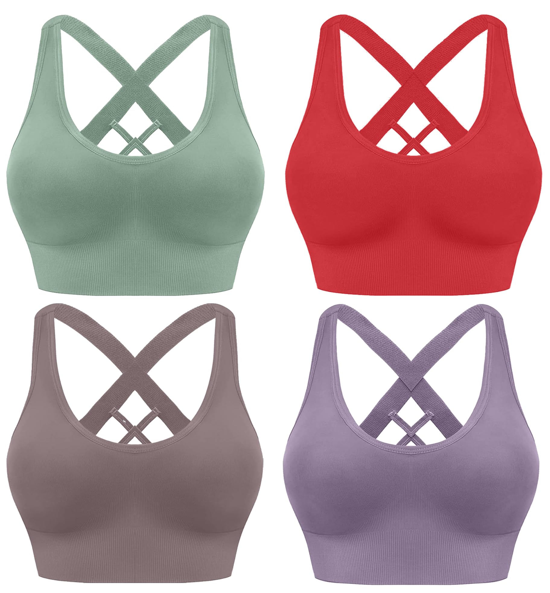 HANERDUN Damen Mittle Halt Sport BH Crossback Push up Yoga Bra Nahtlose Ohne Buegel mit Abnehmbaren Gepolstert für Fitness Lauf Joggen