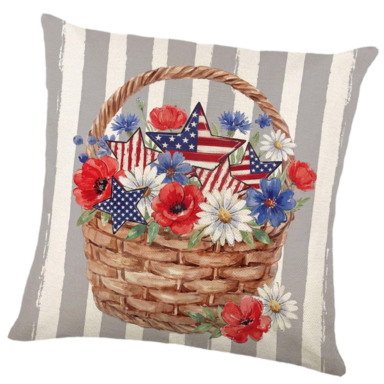 Jazuaiao Patriotic US Star Stripes Throw Pillow Case with Wreath Pattern 4th of July Cushion Cover for Holiday Homes Decoration Independance Wreath Pillow Cover