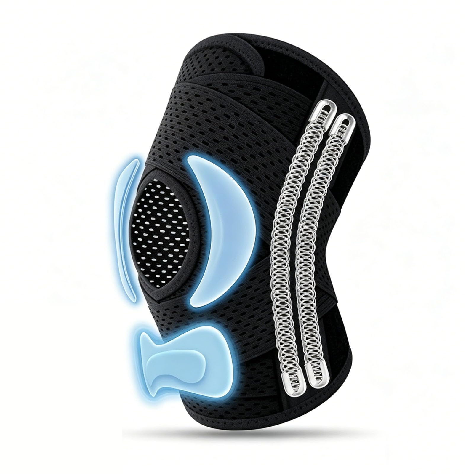 Bareform Meniscus Brace, Bareform Knee Brace, Knee Support with Silicone Pad & Side Stabilizers, Adjustable Compression Knees Braces for Sports, Running & Daily Support (Black,XL)