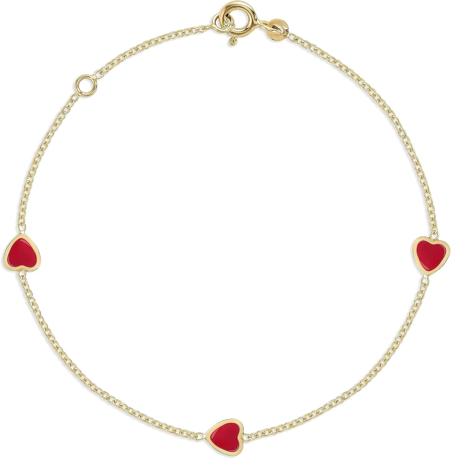 UNICORNJ 14k Yellow Gold Enamel Heart Bracelet Italian Vertical Stacked 3 Heart Station for Girls Made in Italy 6.5"