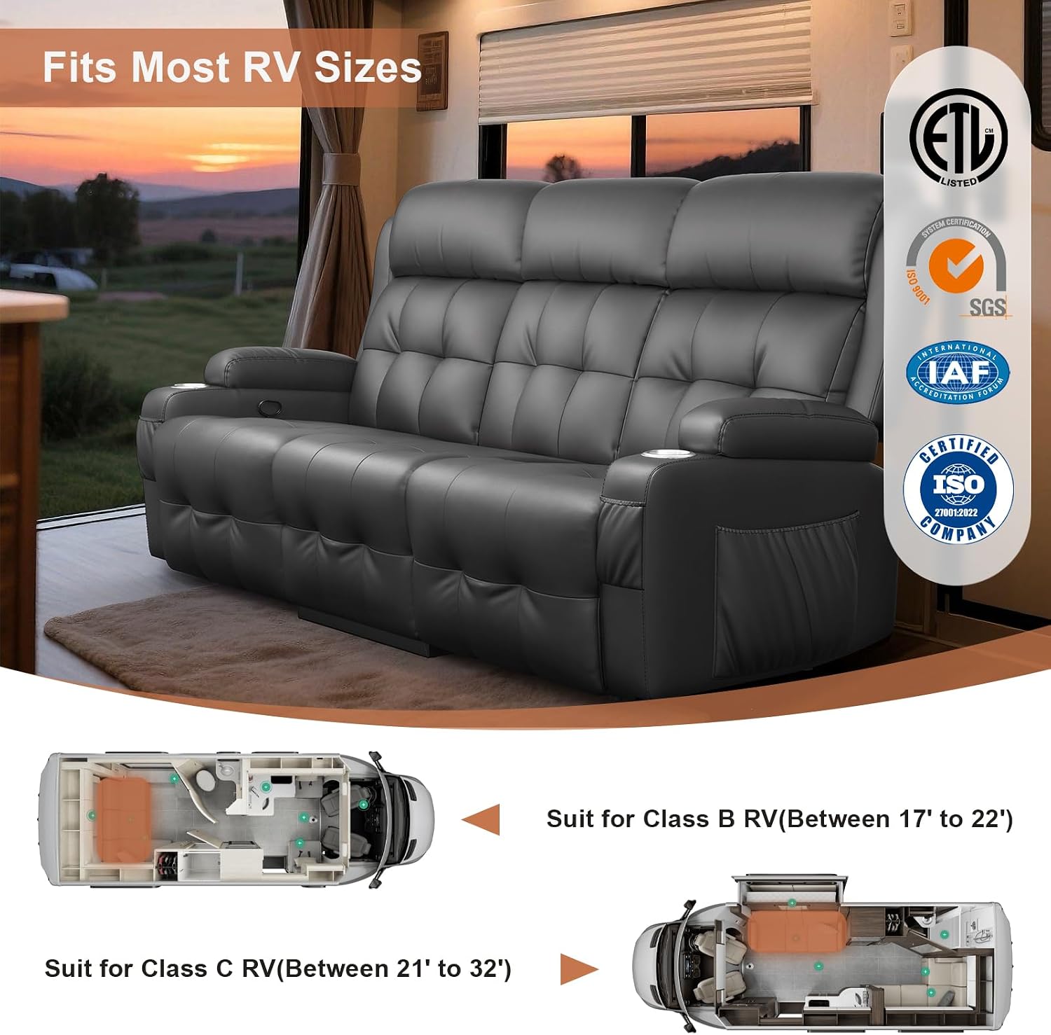 Middle Seat for Recliner Sofa, Dark Gray