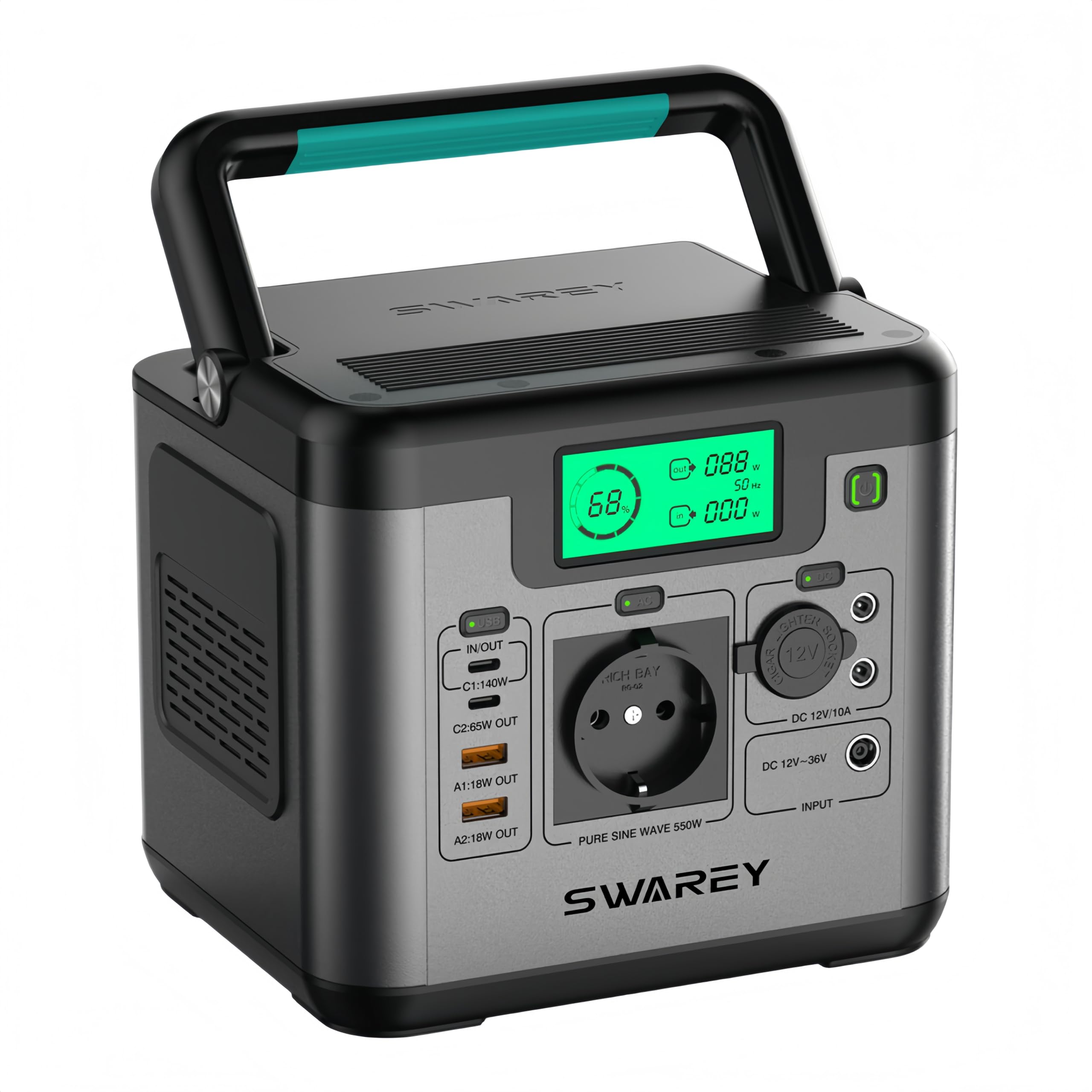 Tragbare Powerstation S550, 555Wh Solargenerator mit 550W (1100W Spitze) AC, 140W Bidirektionale Schnellladung USB-C, Notstromaggregat für Outdoor Camping Wohnmobil Zuhause