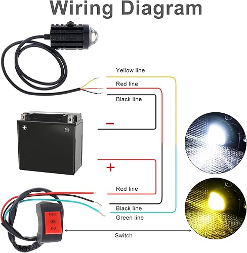 Miniatura 6 de Windance 2 unids 32W LED motocicleta faro con interruptor, amarillo blanco doble color Hi/Lo Beam para motocicleta, 2400LM 3000K 6000K Crash Bar