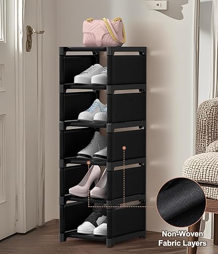 Miniatura 4 de Zapatero de 6 niveles, organizador de zapatos ajustable, resistente, fácil de montar, estante estrecho para zapatos, para armario, entrada, pasillo,