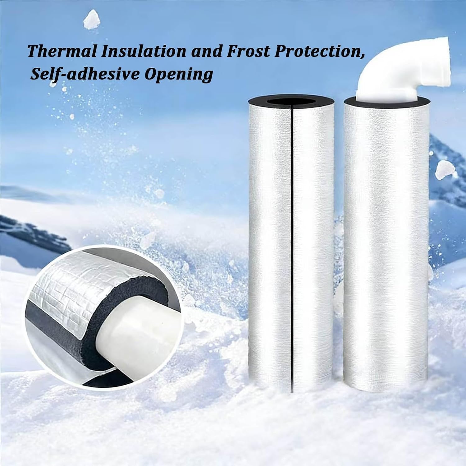 Pipe Insulation, 16mm ID X 10mm Thick Aluminum Foil Self-Adhesive Pipe Foam for Outdoor Winter Freeze Protection Hot Cold, for HVAC, Plumbing Use(ID89mmxT20mmx0.95m)