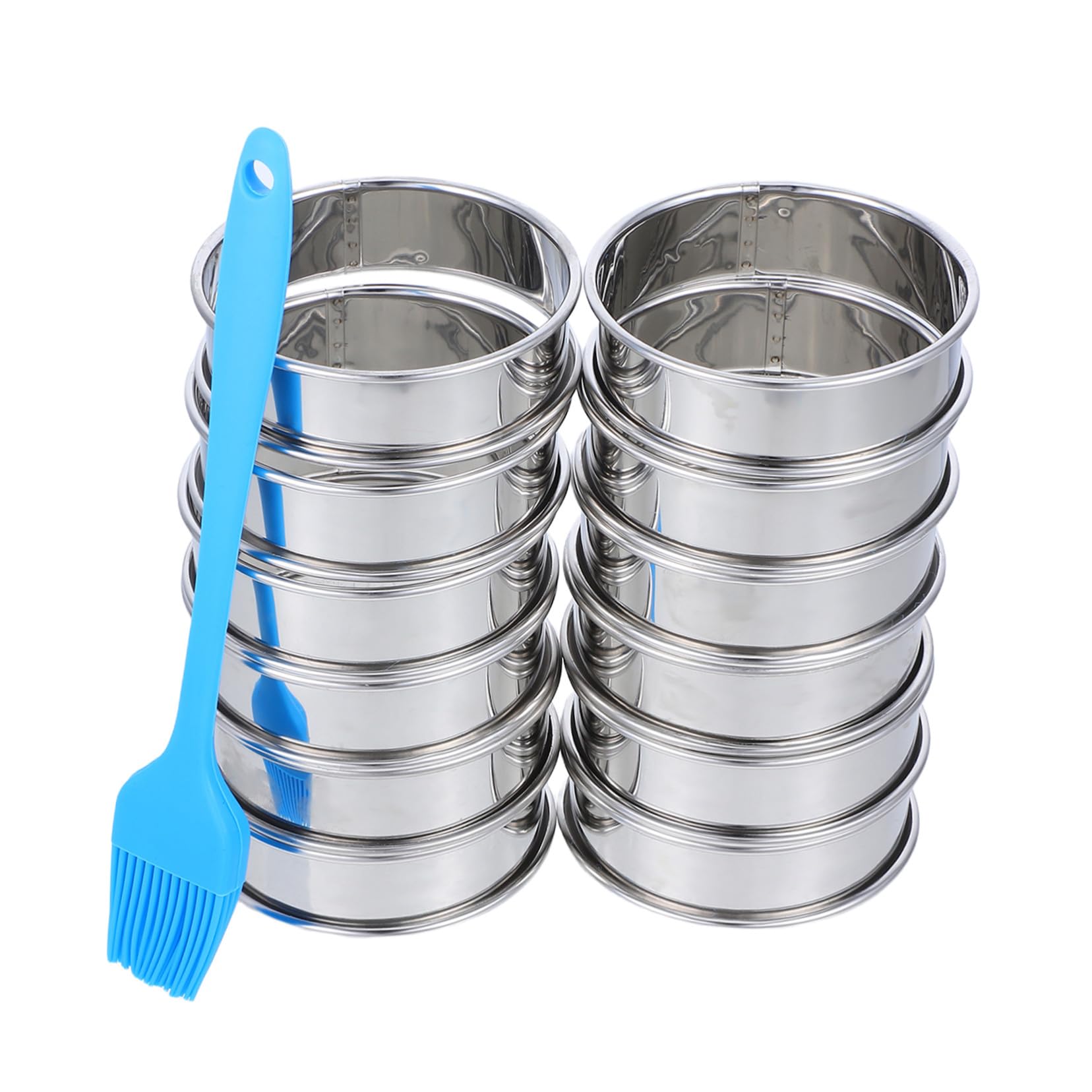 VANZACK 16piezas Moldes Redondos Para Muffins De Acero Inoxidable Antiadherentes Con Pincel Para Postres Repostería y Hornado Casa