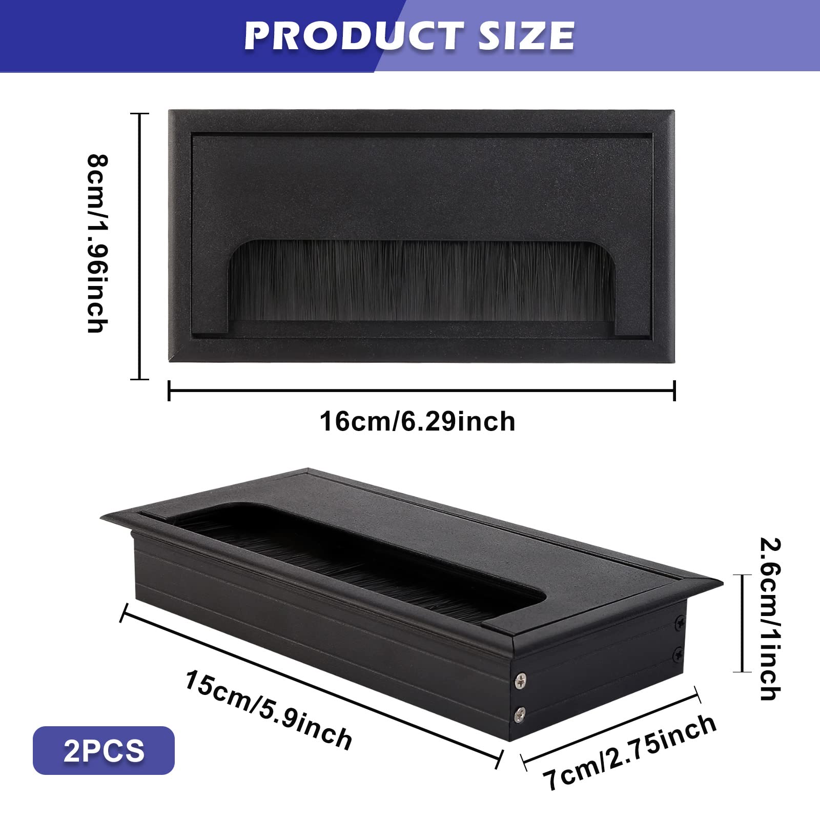 Monsully Eckig Kabeldurchlass Kabeldurchführung, 3 Stück 80 * 80mm Und 160 * 80mm Quadratisch Kabeldurchführung, Kabeldurchführung Schreibtisch Für Schreibtische, Büro, Arbeitsplatten