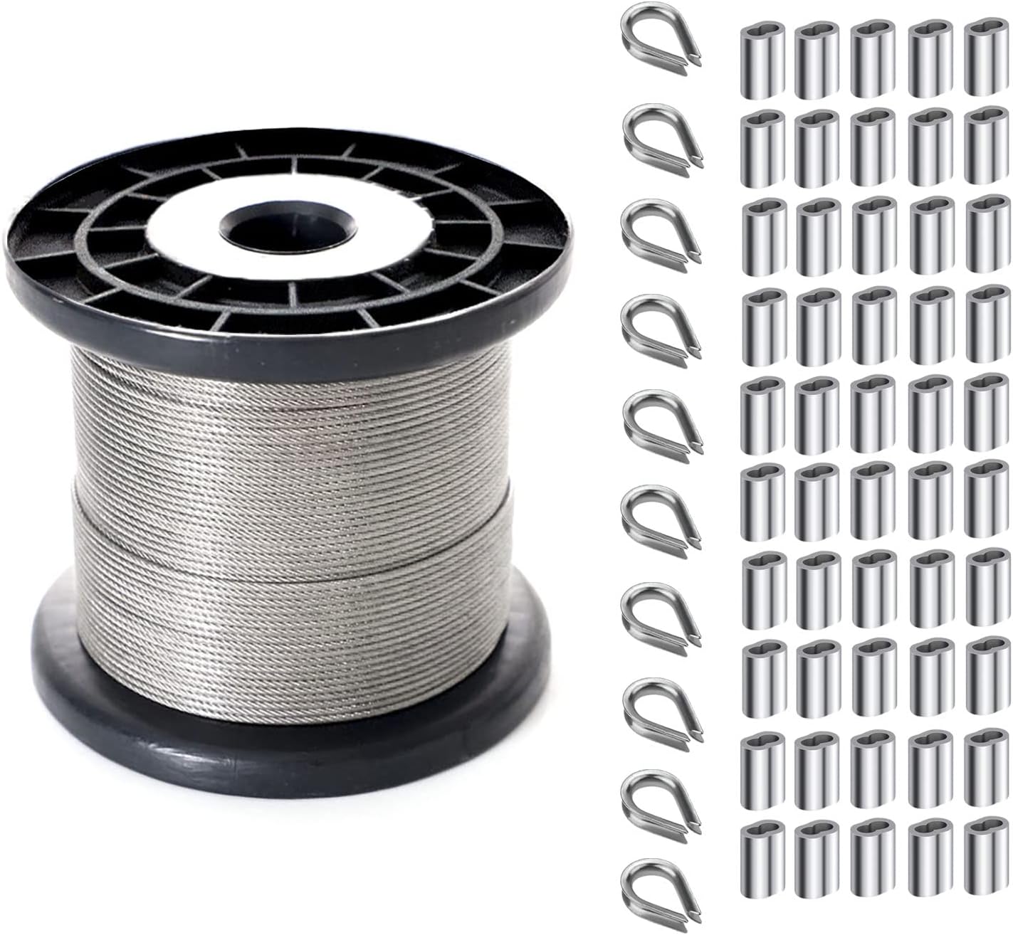 IDGGDI 164FT Vinyl Coated Picture Hanging Wire, 2mm Stainless Steel Wire Rope Spool with 50 Pcs