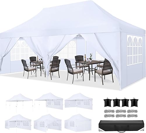 Miniatura 19 de COBIZI Carpa 10x20 Pop Up con paredes laterales, carpa comercial impermeable Ez al aire libre, cenador instantáneo con protección UV 50+ para