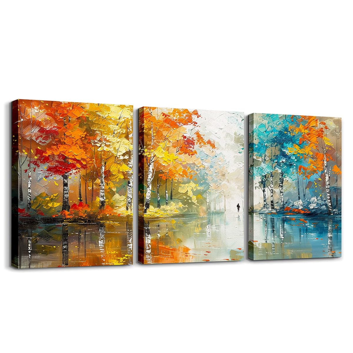 Homewish Colorful Trees Natural Theme Canvas Wall Art Lake forest Nature Paintings Pictures for Living Room, Oil Paintings Artwork Textured Wall Art for Bathroom Office, 40x30cmx3Pcs