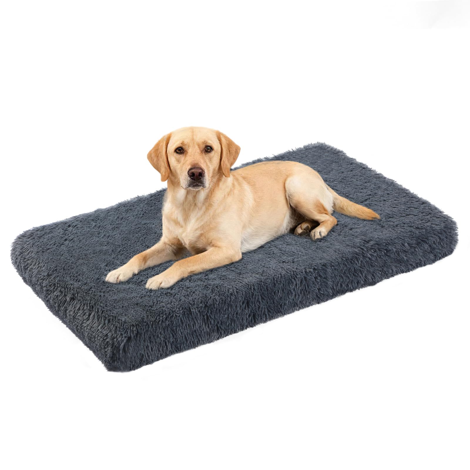 XL Orthopedic Dog Bed for Large Dogs, Dual-Layer Memory & Egg-Crate Foam, Washable Warm Winter Plush Cover, Waterproof Liner, Non-Slip Bottom, Crate/Kennel Pad, 44 x 32 Inch, Dark Gray
